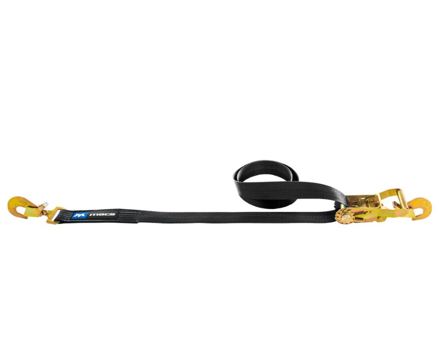 Mac's Tie Down, Ratchet, Twisted Snap Hook, Black, 8 ft., 3,333 lbs. Working Load Rating, Each