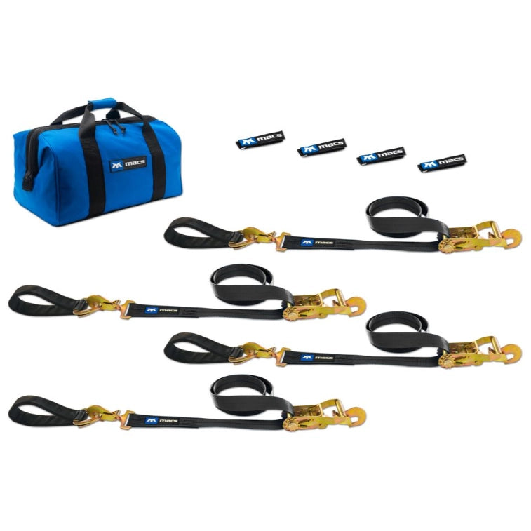 Mac's Race Car Tie Downs, Ultra Pack, Black, Ratchet Straps, Axle Straps, Storage Bag