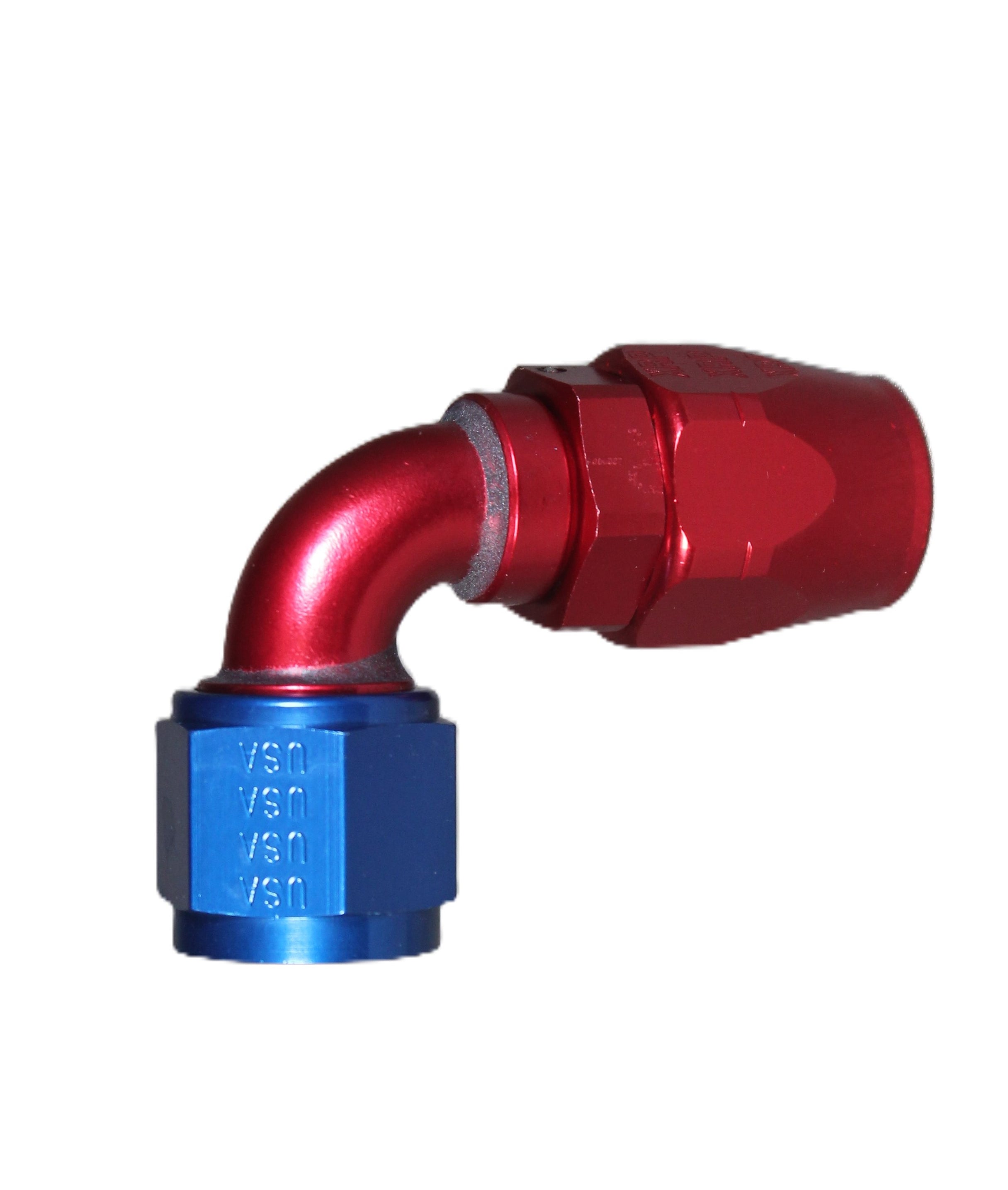 90 Deg. Swivel Hose End to A.N. Female - Red/Blue - Aluminum