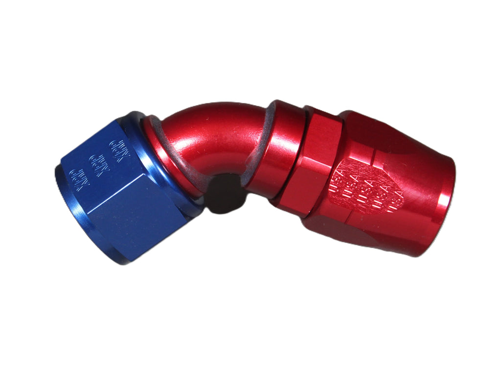 XRP - 45 Deg. Non-Swivel and Swivel Hose End to A.N. Female - Red/Blue - Aluminum