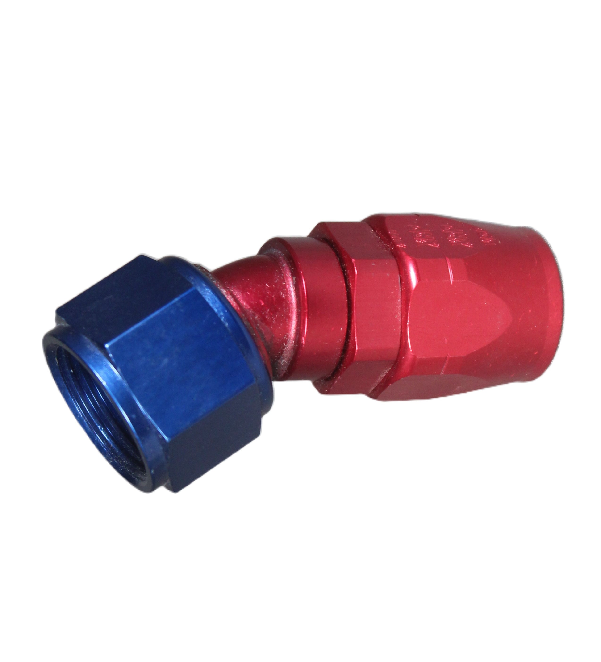 30 Deg. Swivel Hose End to A.N. Female - Red/Blue - Aluminum