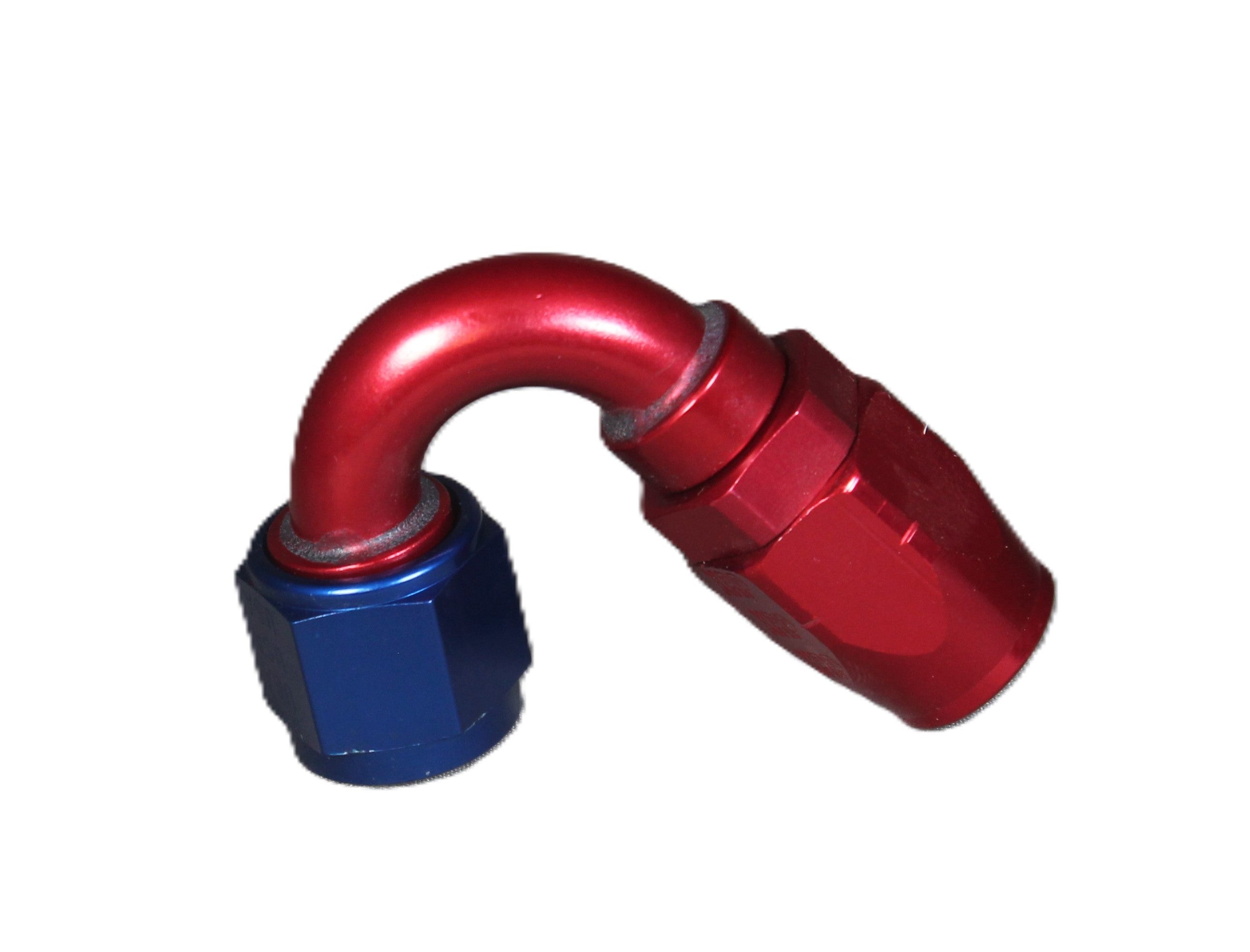 150 Deg. Non-Swivel and Swivel Hose End to A.N. Female - Red/Blue - Aluminum