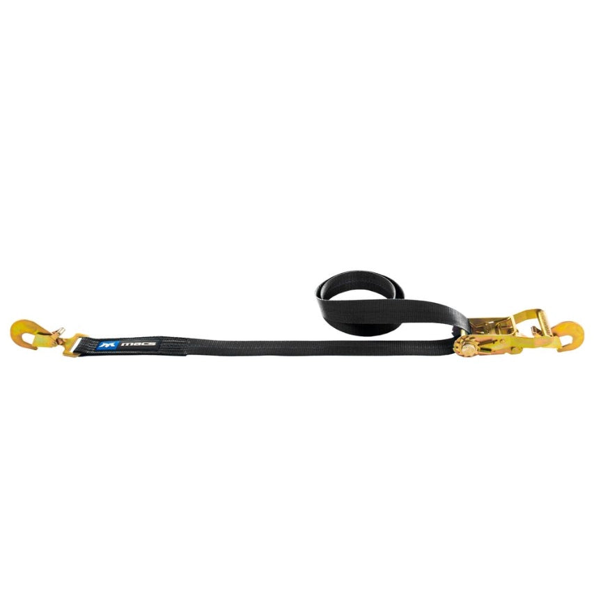 Mac's Tie Down, Ratchet, Twisted Snap Hook, Black, 8 ft., 3,333 lbs. Working Load Rating, Each
