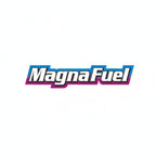 The logo for Magna Fuel, featuring stylized white lettering with a black outline and a blue-to-purple gradient shadow, on a plain white background.