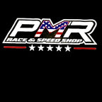 A stylized 'PMR Race & Speed Shop' logo graphic on a black background, with the letters filled in an American flag pattern and five white stars below.
