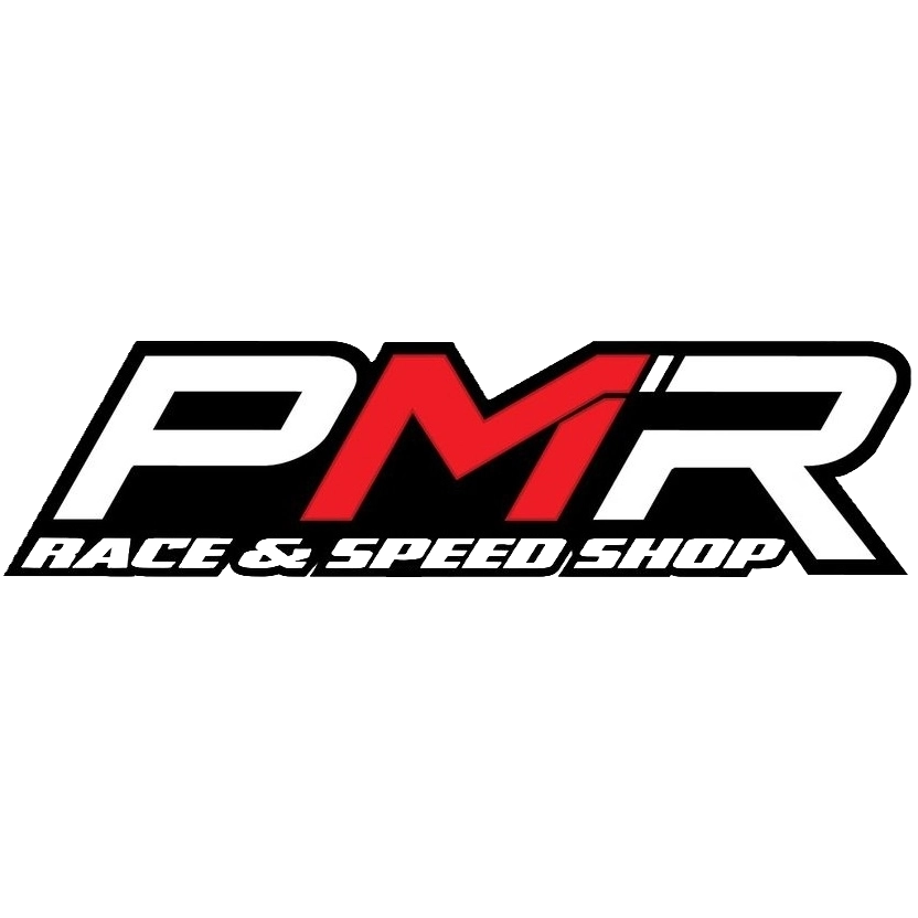 A stylized logo reading 'PMR' with 'RACE & SPEED SHOP' underneath, in white, red, and black on a plain white background.